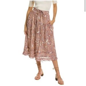 Ulla Johnson Raquel Midi Skirt Tie Front‎ Detail Floral Ruffle Tiered Size 0 XS